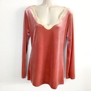 Soft Surroundings Top L Rose Ivory Lace Velvet